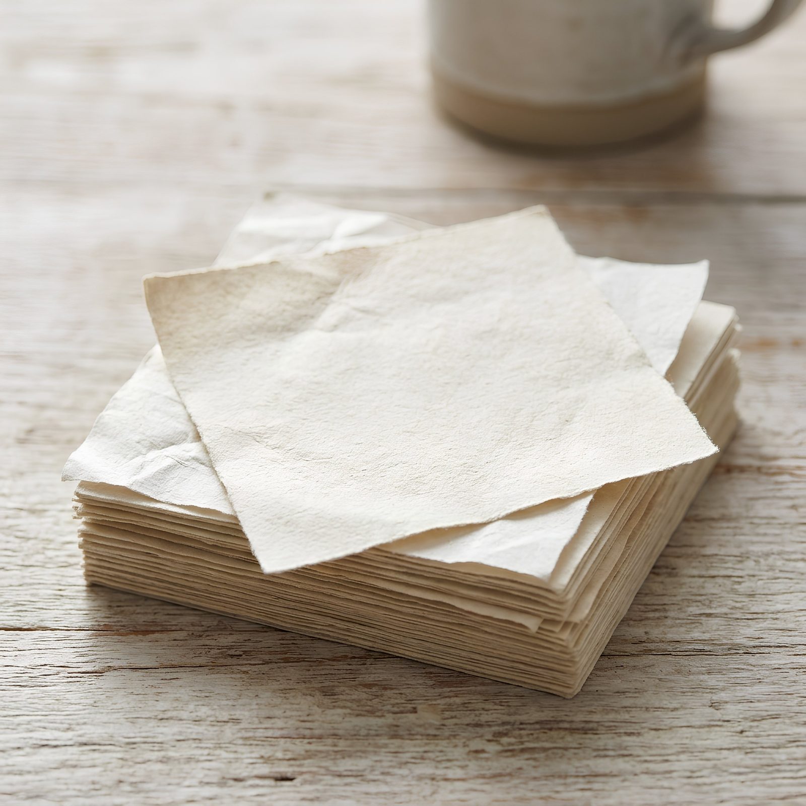 Pila de hojas de papel artesanal sobre una mesa
