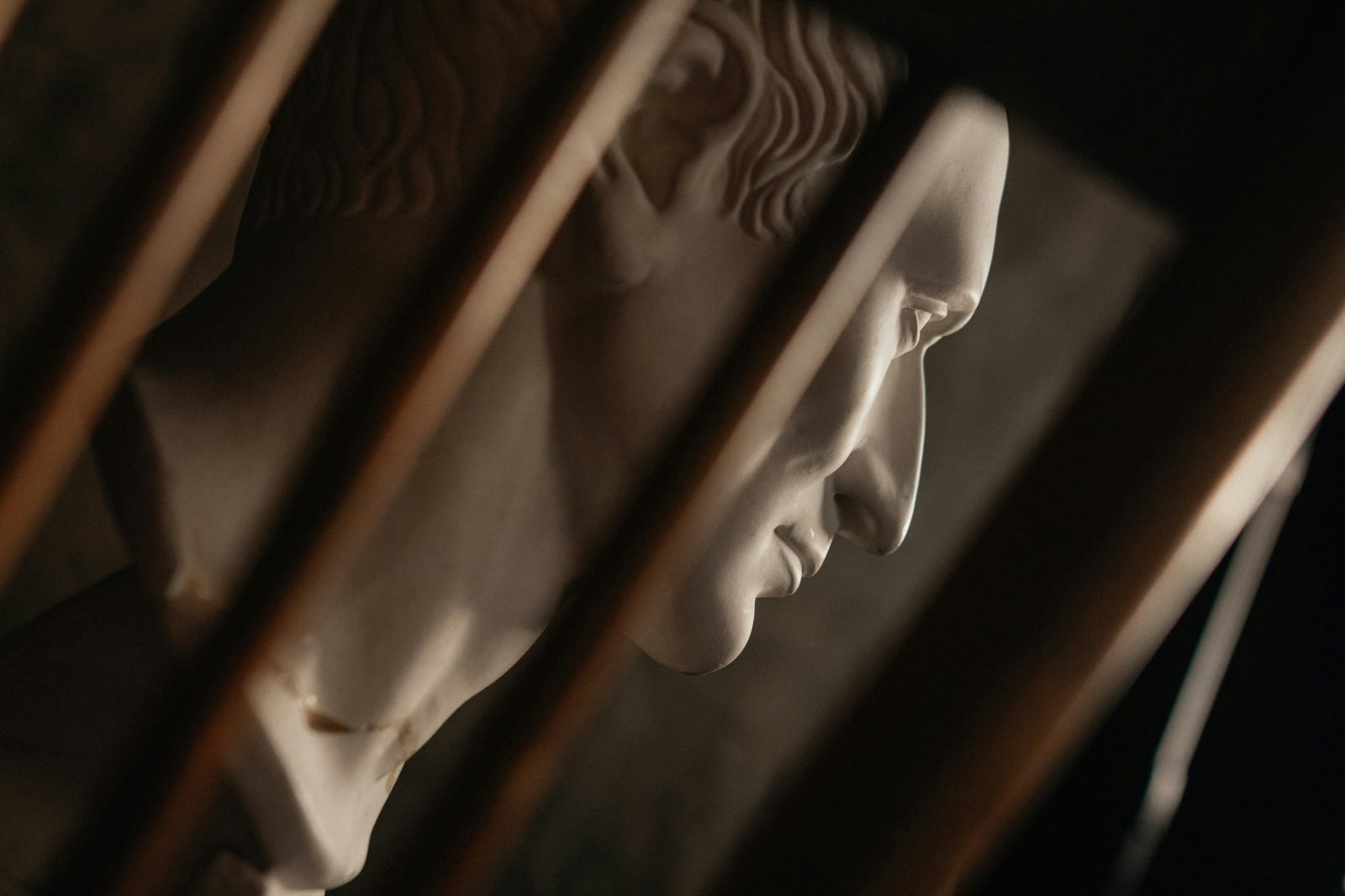 Busto clásico visto entre barrotes